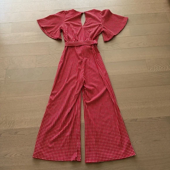 Anthropologie Margaret Belted Red and White Checkered Jumpsuit - Picture 7 of 10